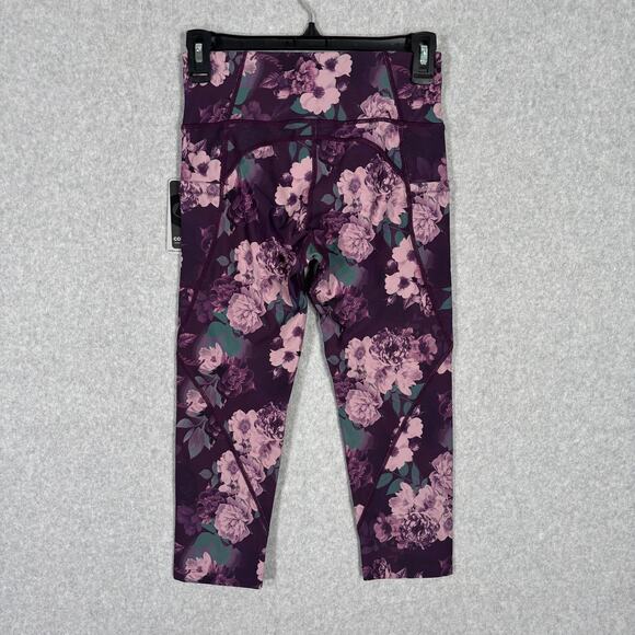 Colosseum Capri Leggings Womens Small Purple Allure Peonies Pockets Yoga Active - Picture 6 of 8